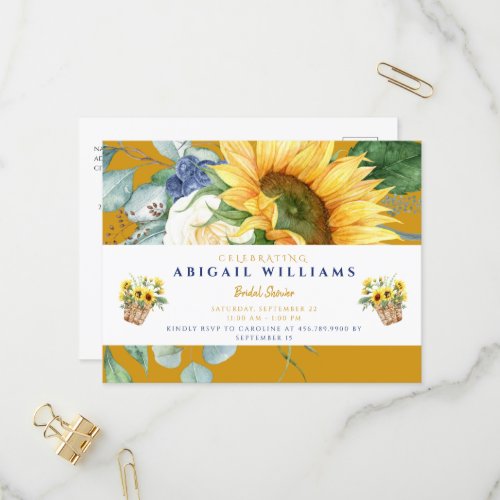 Rustic Sunflower Baskets Bridal Shower  Invitation Postcard