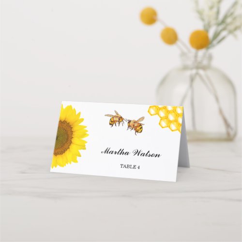 Rustic Sunflower  Bee Wedding Seating Place Card