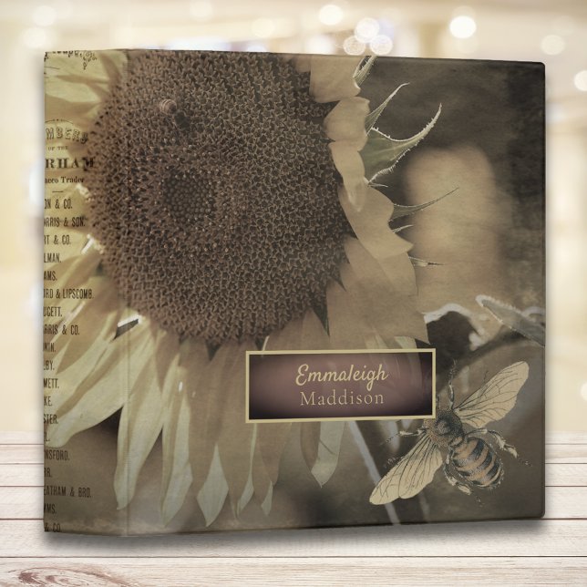 Rustic Sunflower Bees Farm Ephemera 3 Ring Binder (Creator Uploaded)