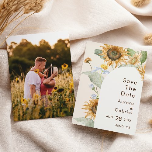 Rustic Sunflower Beige Arch Wedding Photo Save The Date