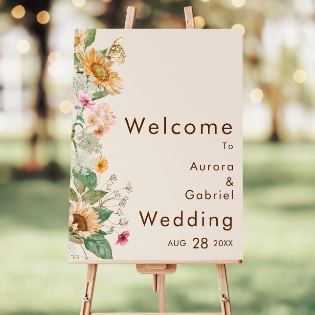 Rustic Sunflower Beige Modern Wedding Welcome Sign (Creator Uploaded)