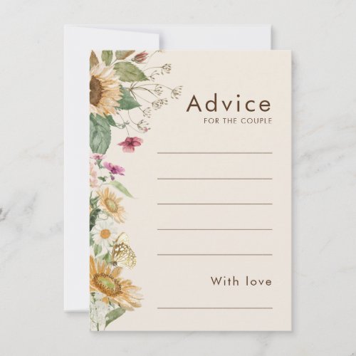 Rustic Sunflower Beige Wedding Advice Card