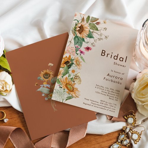 Rustic Sunflower Beige Wedding Bridal Shower Invitation