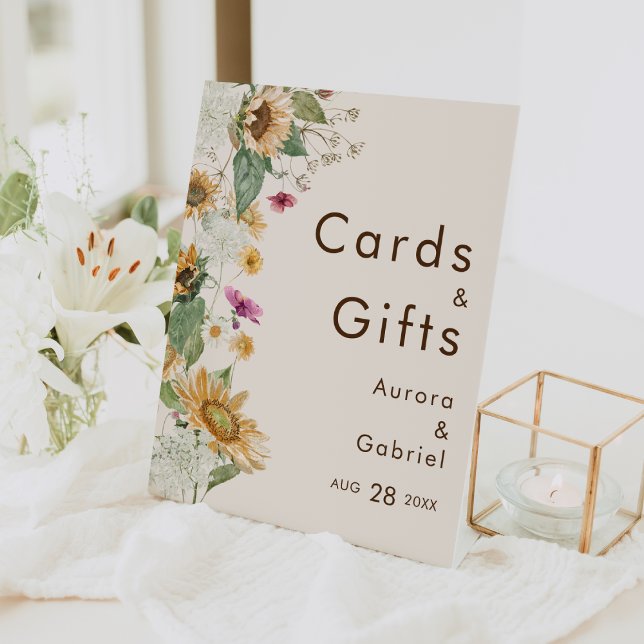 Rustic Sunflower Beige Wedding Cards and Gifts Pedestal Sign (Creator Uploaded)