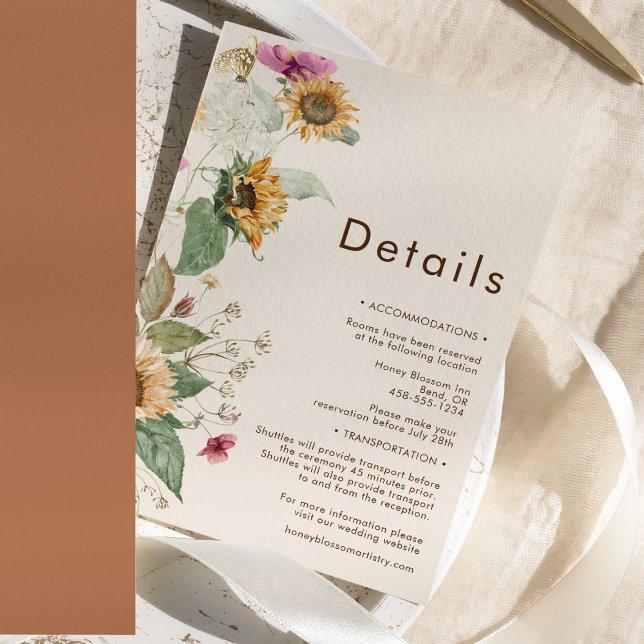 Rustic Sunflower Beige Wedding Details Enclosure Card (Creator Uploaded)