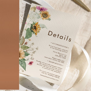 Rustic Sunflower Beige Wedding Details Enclosure Card
