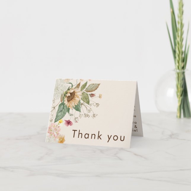 Rustic Sunflower Beige Wedding Folded Thank You (Front)