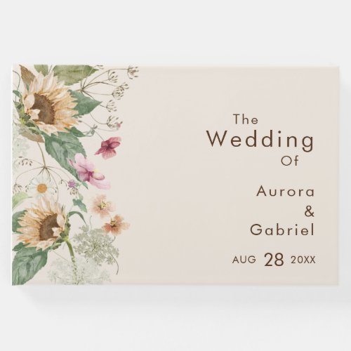 Rustic Sunflower Beige Wedding Guest Book