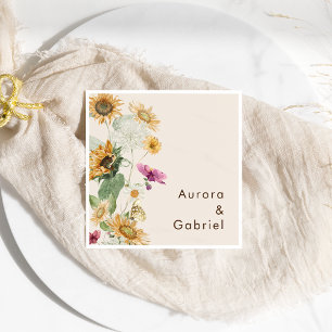 Rustic Sunflower Beige Wedding Napkin