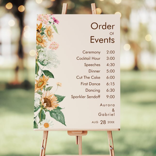 Rustic Sunflower Beige Wedding Order Of Events Foam Board (Creator Uploaded)