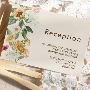 Rustic Sunflower Beige Wedding Reception Enclosure Card