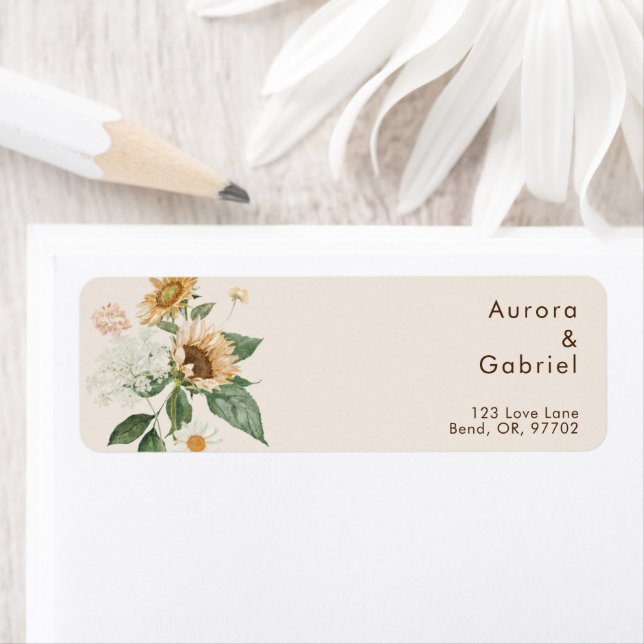 Rustic Sunflower Beige Wedding Return Address Label (Insitu)