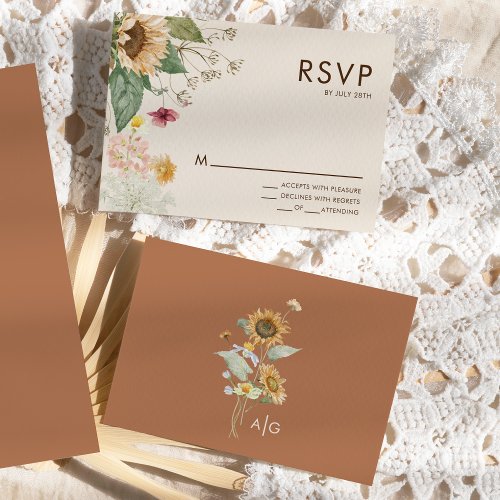 Rustic Sunflower Beige Wedding RSVP Response Card