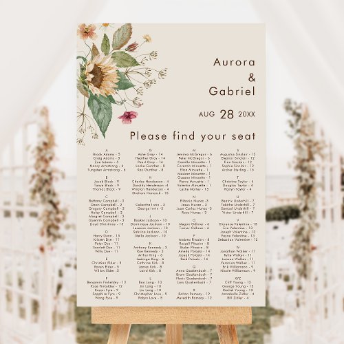 Rustic Sunflower Beige Wedding Seating Chart Sign