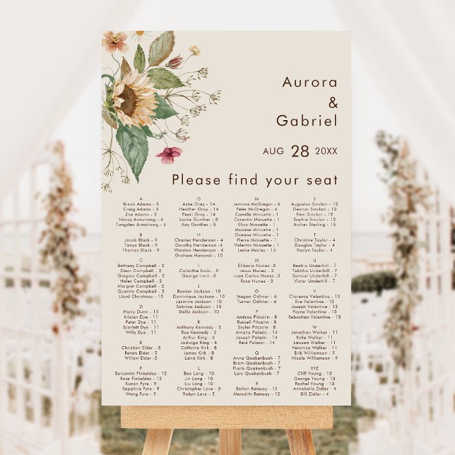 Rustic Sunflower Beige Wedding Seating Chart Sign (Creator Uploaded)