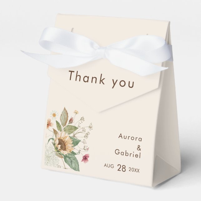 Rustic Sunflower Beige Wedding Thank You Favor Boxes (Front Side)