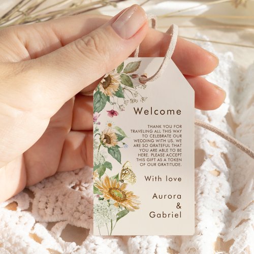 Rustic Sunflower Beige Wedding Welcome Gift Tags