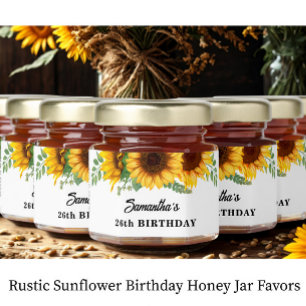 Rustic Sunflower Birthday Honey Jar Favors