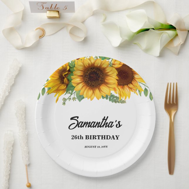 Rustic Sunflower Birthday Paper Plates (Wedding)