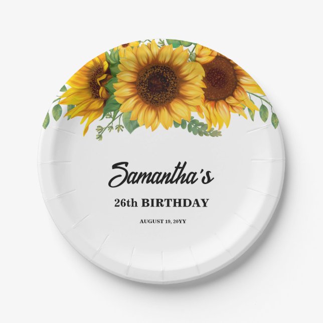 Rustic Sunflower Birthday Paper Plates (Front)