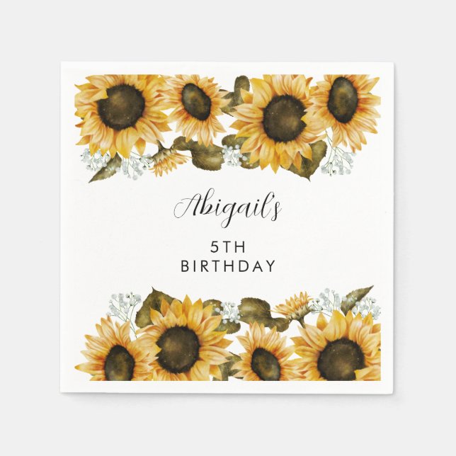 Rustic Sunflower Birthday Party Napkins (Front)