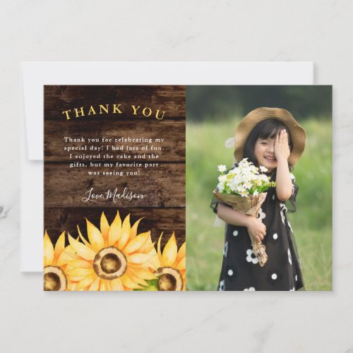 Rustic Sunflower Birthday Party Photo Thank You Card