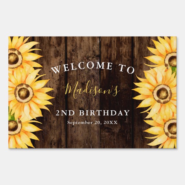 Rustic Sunflower Birthday Party Welcome Sign (Front)