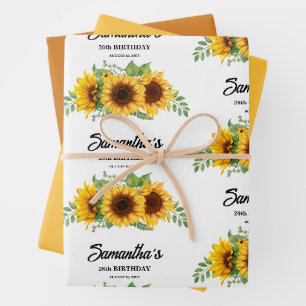 Rustic Sunflower Birthday Wrapping Paper Sheets