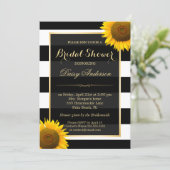 Rustic Sunflower Black White Stripes Bridal Shower Invitation (Standing Front)