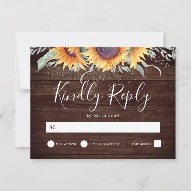 Rustic Sunflower Bloom Countryside Wedding RSVP (Front)
