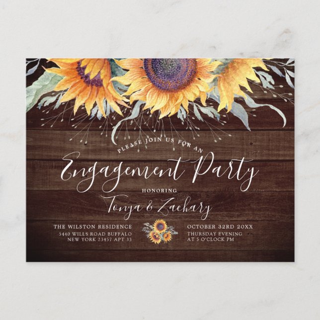 Rustic Sunflower Bloom | Engagement Party Invite (Front)
