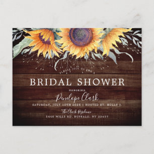 Rustic Sunflower Bloom Floral Bridal Shower Postcard