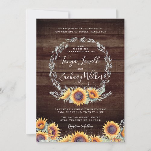 Rustic Sunflower Bloom  Wedding Celebration Invitation