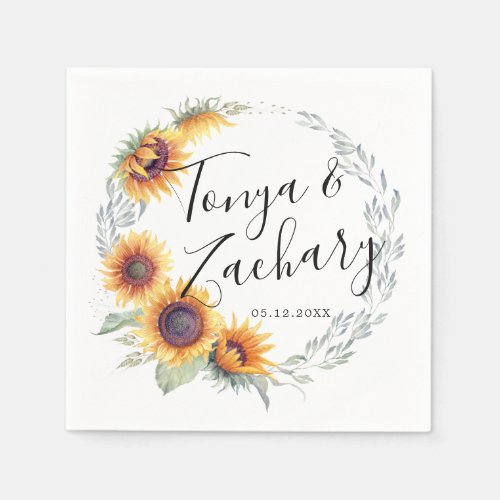 Rustic Sunflower Bloom  Wedding Napkins