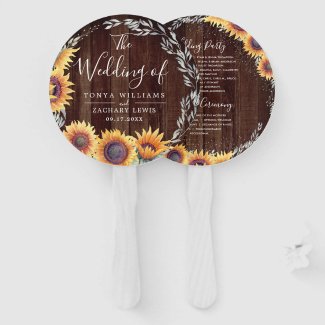 Sunflower Wedding Ceremony Fans, Rustic