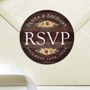 Rustic Sunflower Bloom Wedding RSVP Classic Round Sticker