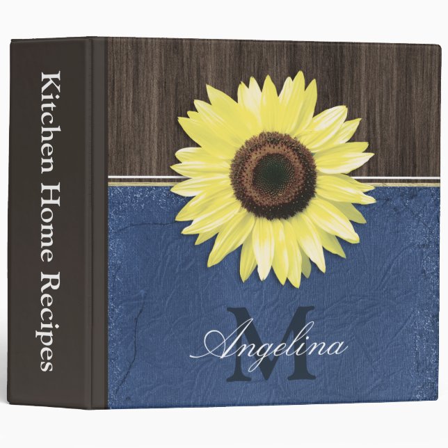 Rustic Sunflower Blue Country 2" Recipe Binder (Front/Spine)