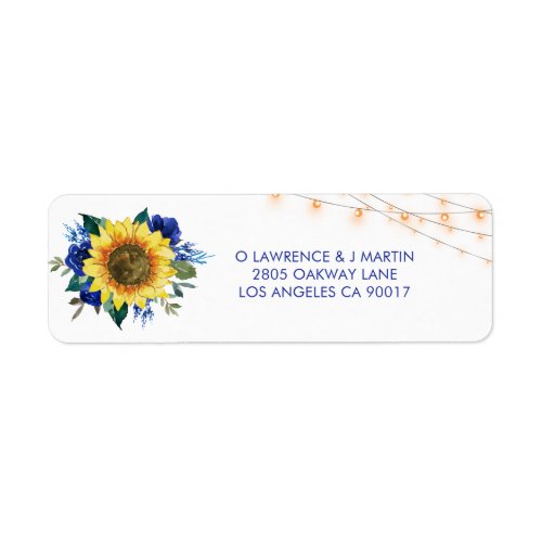 Rustic Sunflower Blue Floral Lights Address Label