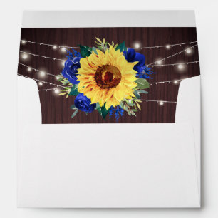 Rustic Sunflower Blue Floral Lights Wood Wedding Envelope