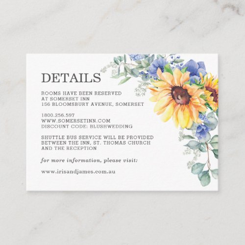Rustic Sunflower Blue Floral Wedding Details Enclosure Card