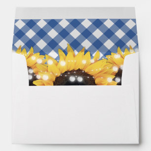 Rustic Sunflower Blue Gingham Wedding Envelope