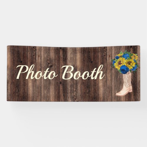 Rustic Sunflower Blue Roses Boots Photo Booth  Banner