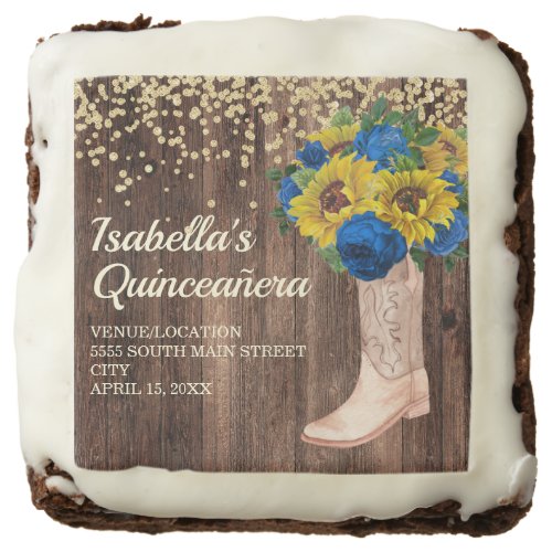 Rustic Sunflower Blue Roses Boots Quinceaera Brownie