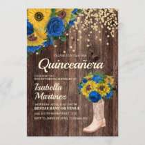 Rustic Sunflower Blue Roses Boots Quinceañera Invitation