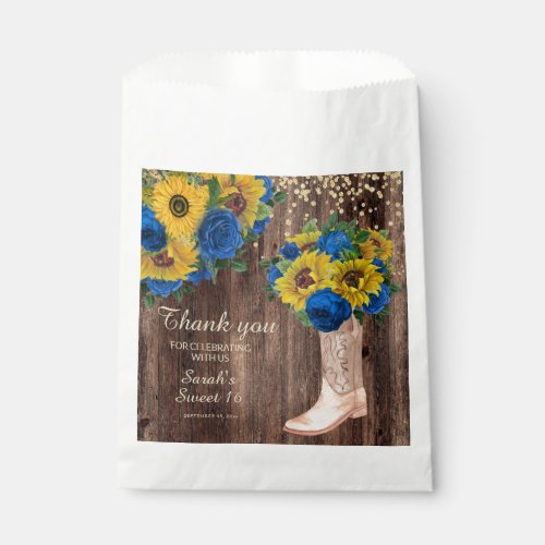Rustic Sunflower Blue Roses Boots Sweet 16 Favor Bag