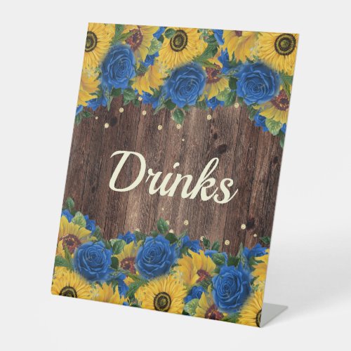 Rustic Sunflower Blue Roses Party Drink Station Pedestal Sign