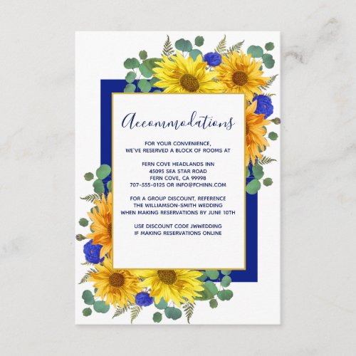 Rustic Sunflower Blue Roses Wedding Accommodations Enclosure Card