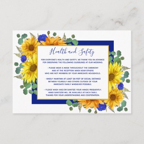 Rustic Sunflower Blue Roses Wedding Health Safety Enclosure Card