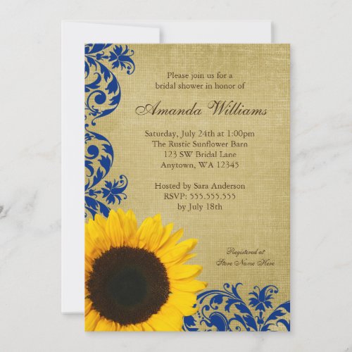 Rustic Sunflower Blue Swirls Bridal Shower Invitation