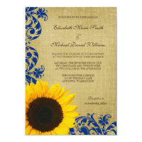 Rustic Sunflower Blue Swirls Wedding Card